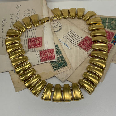 1980’s Matte Gold Articulated Collar Necklace Bloomers and Frocks